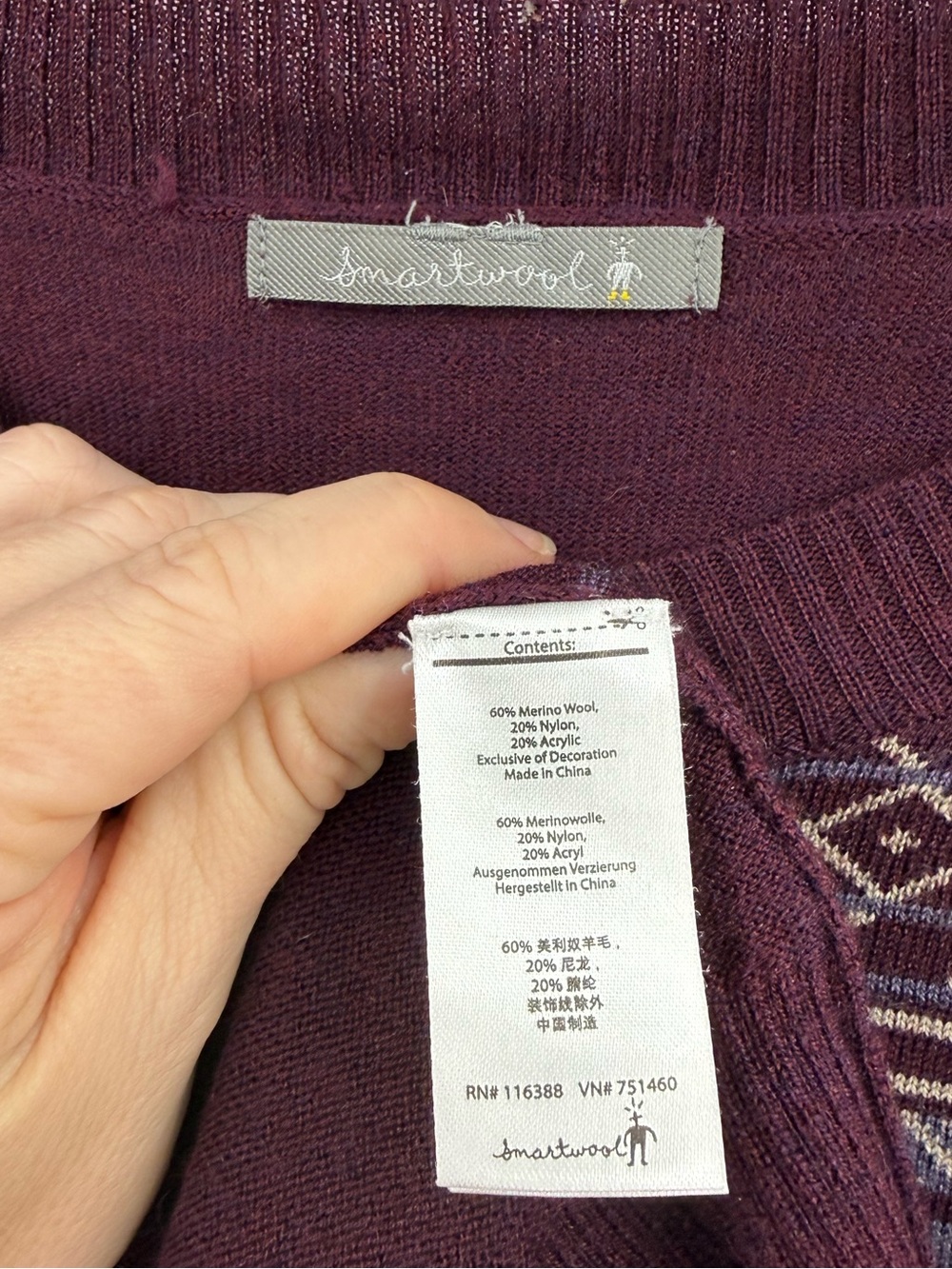 Smartwool Fair Isle Stripe Wool Blend Sweater | Plum Multi | Medium - Picture 3 of 8